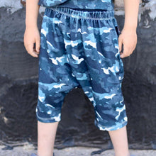 Load image into Gallery viewer, Blue and Green Camo Harem Shorts
