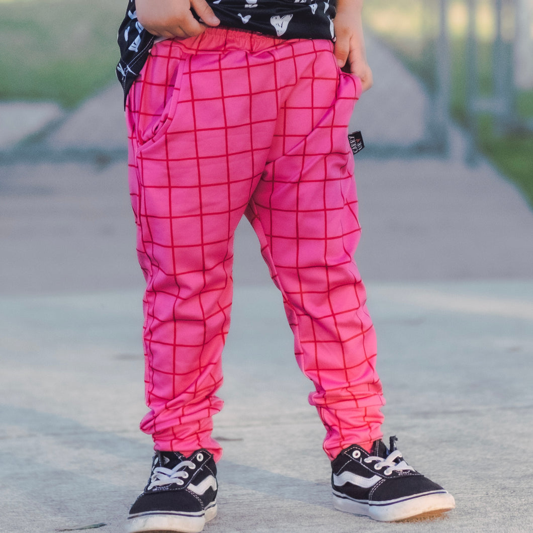 Red and Pink Grid Joggers
