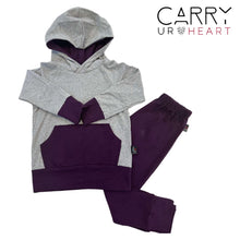Load image into Gallery viewer, Plum and Gray Colorblock Hoodie
