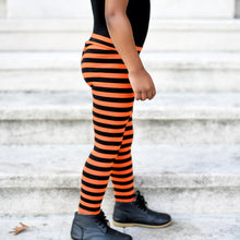 Load image into Gallery viewer, Orange and Black Striped Leggings
